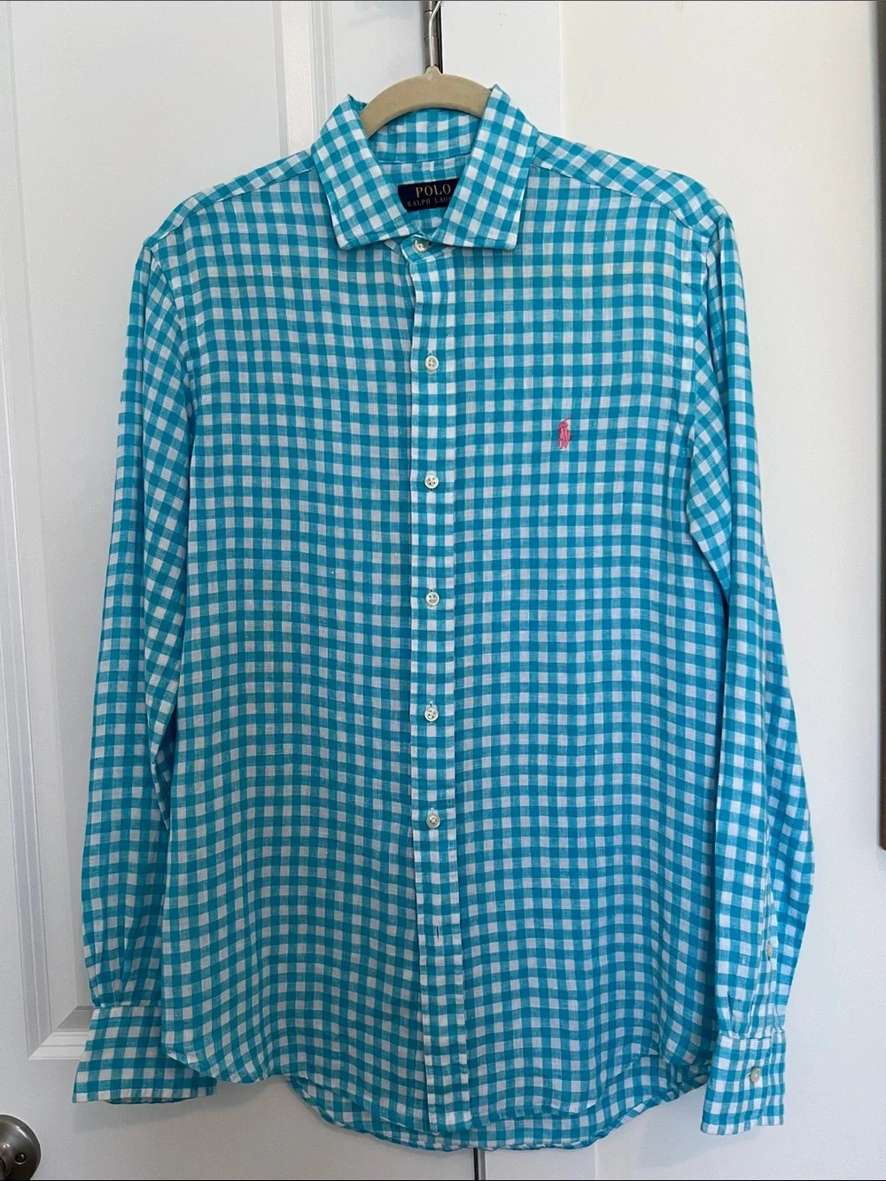 Polo by Ralph Lauren Teal and White Gingham Button-Down Shirt
